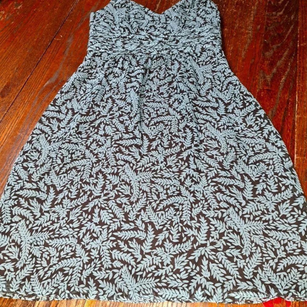2P Ann Taylor Petites Sleeveless Lined Black Blue Floral Deep VCut Dress